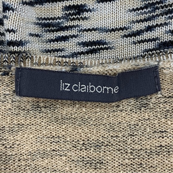 Liz Claiborne Beige Black V Neck Knit Sweater Long Sleeve Stretch Medium - Picture 6 of 9